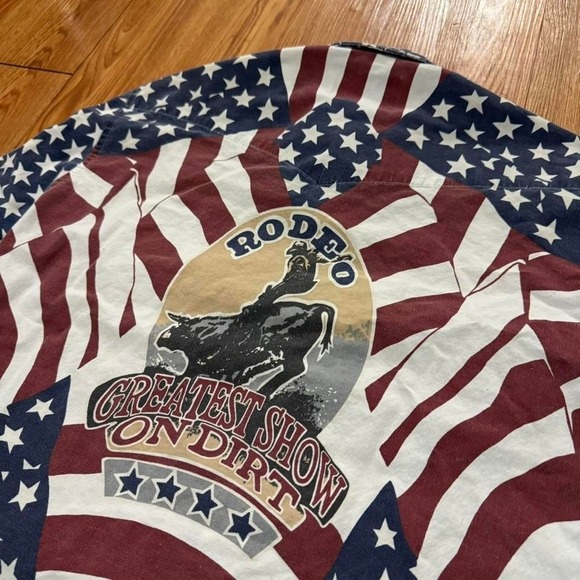 Wrangler Other - Wrangler Brushpopper Men's Shirt Button Up American Flag Greatest Show Rodeo Med